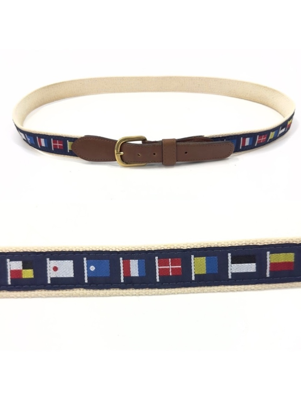 Zep Pro Belt Mens 44 Nautical Code Flag Leather Brass Buckle Preppy Made In USA